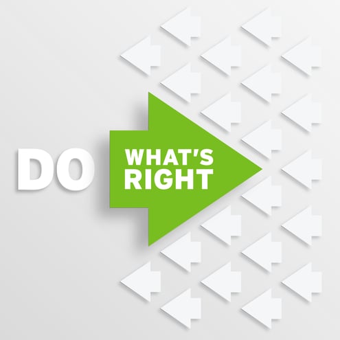 white arrows point left & 1 green arrow points right with the text "do what's right "